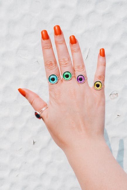 Hand with unique eye rings representing focus and clarity